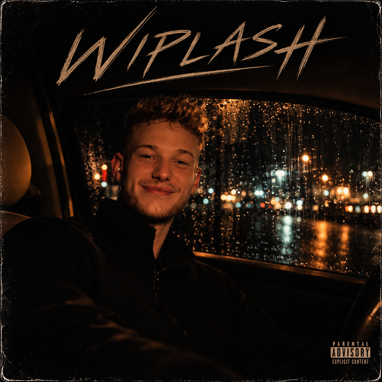 Wiplash artwork featuring Thomas Deetens sitting in a car at night